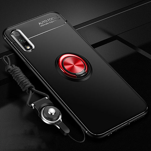 Ultra-thin Silicone Gel Soft Case Cover with Magnetic Finger Ring Stand A03 for Huawei Honor 9X Red and Black