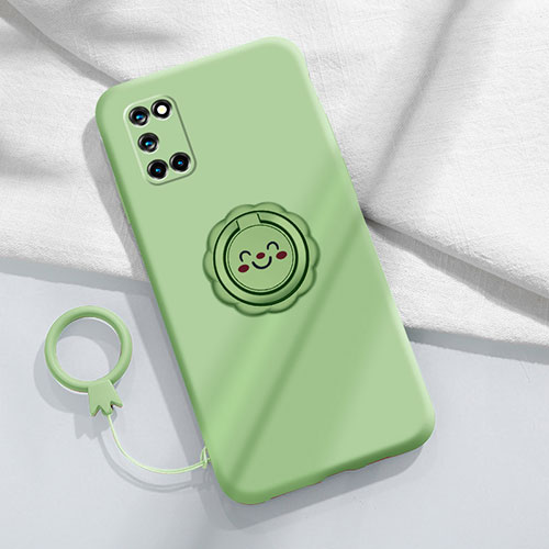 Ultra-thin Silicone Gel Soft Case Cover with Magnetic Finger Ring Stand A03 for Oppo A52 Cyan