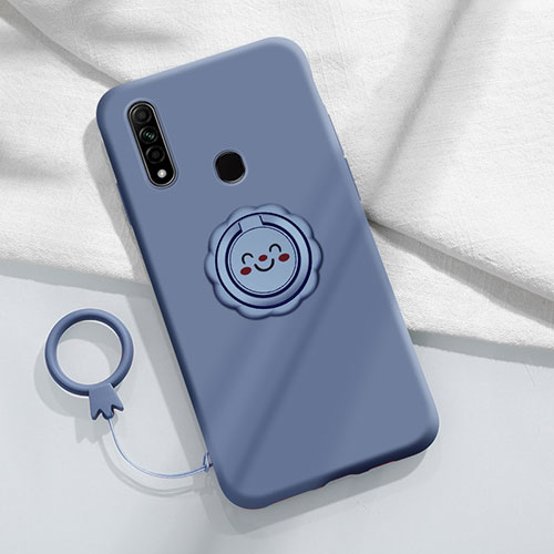 Ultra-thin Silicone Gel Soft Case Cover with Magnetic Finger Ring Stand A03 for Oppo A8 Gray