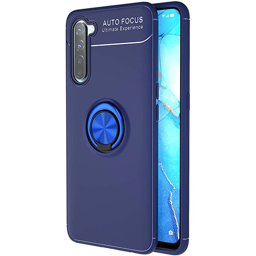 Ultra-thin Silicone Gel Soft Case Cover with Magnetic Finger Ring Stand A03 for Oppo F15 Blue