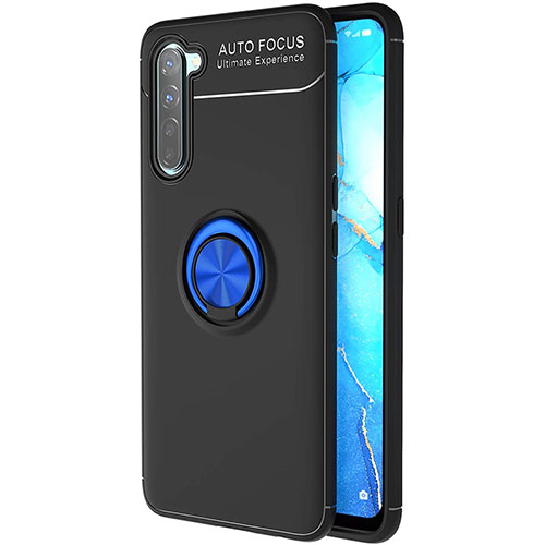 Ultra-thin Silicone Gel Soft Case Cover with Magnetic Finger Ring Stand A03 for Oppo K7 5G Blue and Black