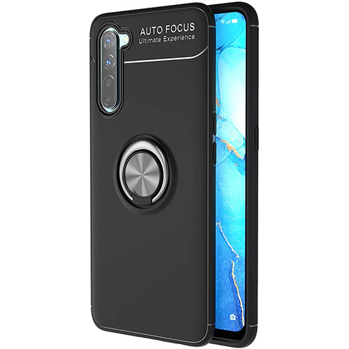 Ultra-thin Silicone Gel Soft Case Cover with Magnetic Finger Ring Stand A03 for Oppo Reno3 Black