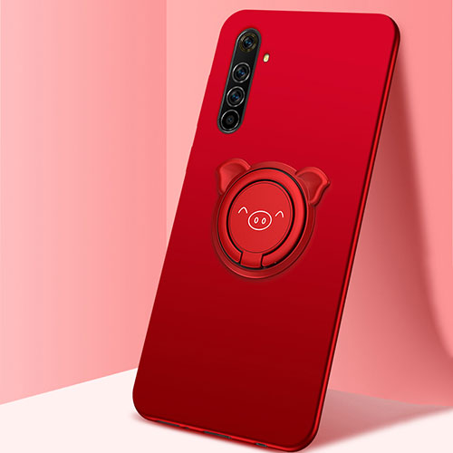 Ultra-thin Silicone Gel Soft Case Cover with Magnetic Finger Ring Stand A03 for Realme X50 Pro 5G Red