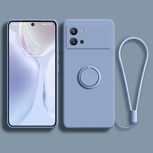 Ultra-thin Silicone Gel Soft Case Cover with Magnetic Finger Ring Stand A03 for Vivo iQOO 9 Pro 5G Lavender Gray