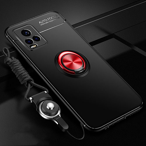 Ultra-thin Silicone Gel Soft Case Cover with Magnetic Finger Ring Stand A03 for Vivo V20 Pro 5G Red and Black