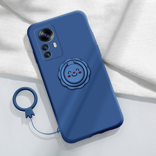 Ultra-thin Silicone Gel Soft Case Cover with Magnetic Finger Ring Stand A03 for Xiaomi Mi 12S 5G Blue