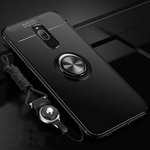 Ultra-thin Silicone Gel Soft Case Cover with Magnetic Finger Ring Stand A03 for Xiaomi Redmi 8 Black