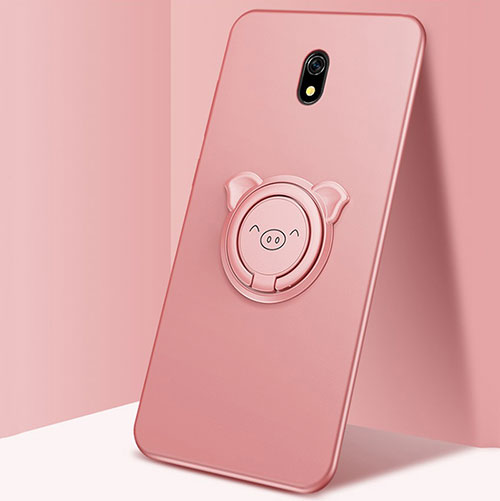 Ultra-thin Silicone Gel Soft Case Cover with Magnetic Finger Ring Stand A03 for Xiaomi Redmi 8A Rose Gold