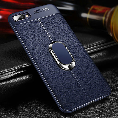 Ultra-thin Silicone Gel Soft Case Cover with Magnetic Finger Ring Stand A04 for Oppo A5 Blue