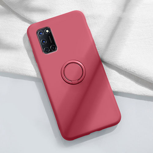 Ultra-thin Silicone Gel Soft Case Cover with Magnetic Finger Ring Stand A04 for Oppo A72 Red Wine