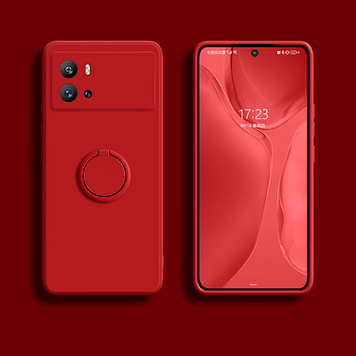 Ultra-thin Silicone Gel Soft Case Cover with Magnetic Finger Ring Stand A04 for Vivo iQOO 9 Pro 5G Red