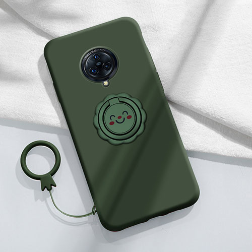 Ultra-thin Silicone Gel Soft Case Cover with Magnetic Finger Ring Stand A04 for Vivo Nex 3 5G Green