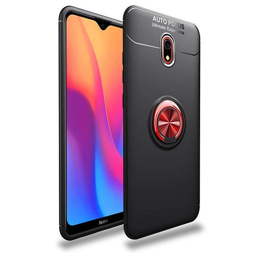 Ultra-thin Silicone Gel Soft Case Cover with Magnetic Finger Ring Stand A04 for Xiaomi Redmi 8A Red and Black