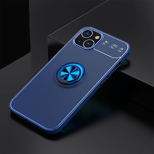 Ultra-thin Silicone Gel Soft Case Cover with Magnetic Finger Ring Stand A05 for Apple iPhone 13 Blue