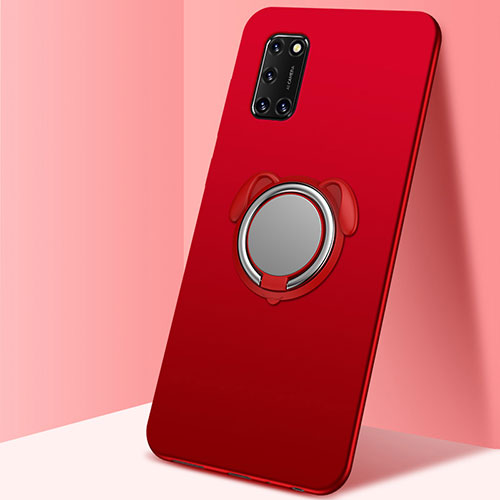 Ultra-thin Silicone Gel Soft Case Cover with Magnetic Finger Ring Stand A05 for Oppo A72 Red