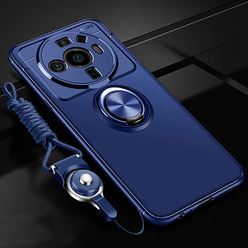 Ultra-thin Silicone Gel Soft Case Cover with Magnetic Finger Ring Stand A05 for Xiaomi Mi 12S Ultra 5G Blue