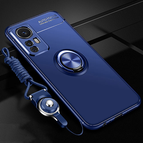 Ultra-thin Silicone Gel Soft Case Cover with Magnetic Finger Ring Stand A06 for Xiaomi Mi 12 Lite 5G Blue