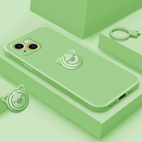 Ultra-thin Silicone Gel Soft Case Cover with Magnetic Finger Ring Stand A07 for Apple iPhone 14 Plus Green