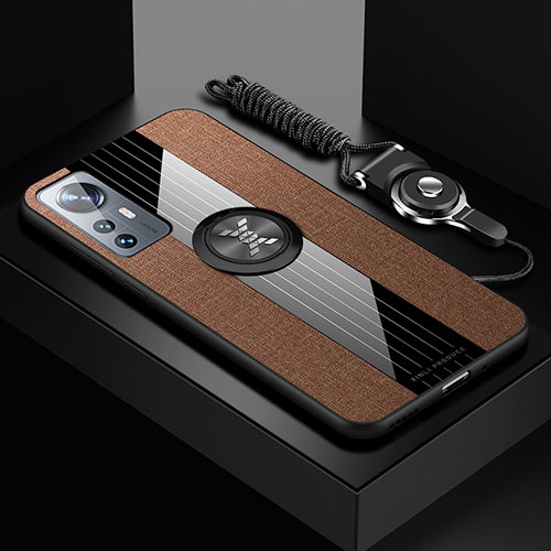 Ultra-thin Silicone Gel Soft Case Cover with Magnetic Finger Ring Stand A08 for Xiaomi Mi 12 5G Brown