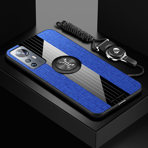 Ultra-thin Silicone Gel Soft Case Cover with Magnetic Finger Ring Stand A08 for Xiaomi Mi 12X 5G Blue