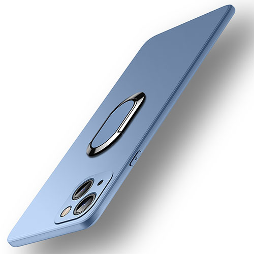 Ultra-thin Silicone Gel Soft Case Cover with Magnetic Finger Ring Stand A09 for Apple iPhone 14 Plus Sky Blue