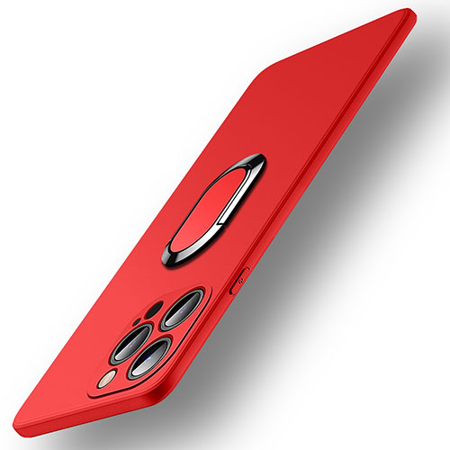 Ultra-thin Silicone Gel Soft Case Cover with Magnetic Finger Ring Stand A09 for Apple iPhone 15 Pro Max Red