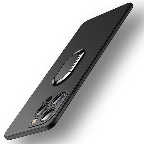 Ultra-thin Silicone Gel Soft Case Cover with Magnetic Finger Ring Stand A09 for Apple iPhone 16 Pro Max Black