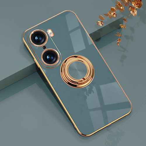 Ultra-thin Silicone Gel Soft Case Cover with Magnetic Finger Ring Stand AN1 for Huawei Honor 60 5G Lavender Gray