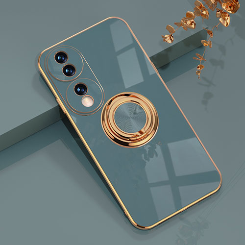 Ultra-thin Silicone Gel Soft Case Cover with Magnetic Finger Ring Stand AN1 for Huawei Honor 70 5G Lavender Gray