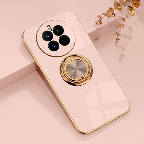 Ultra-thin Silicone Gel Soft Case Cover with Magnetic Finger Ring Stand AN1 for Huawei Mate 50 Rose Gold