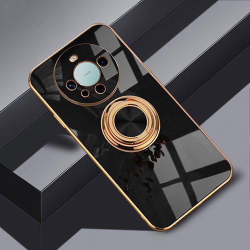 Ultra-thin Silicone Gel Soft Case Cover with Magnetic Finger Ring Stand AN1 for Huawei Mate 60 Pro Black