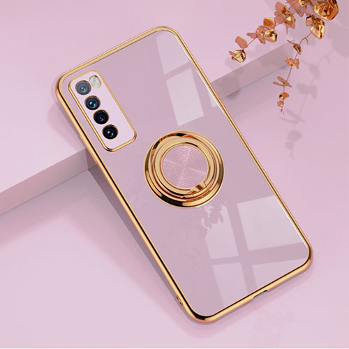 Ultra-thin Silicone Gel Soft Case Cover with Magnetic Finger Ring Stand AN1 for Huawei Nova 7 5G Clove Purple