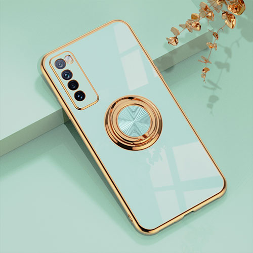 Ultra-thin Silicone Gel Soft Case Cover with Magnetic Finger Ring Stand AN1 for Huawei Nova 7 5G Matcha Green