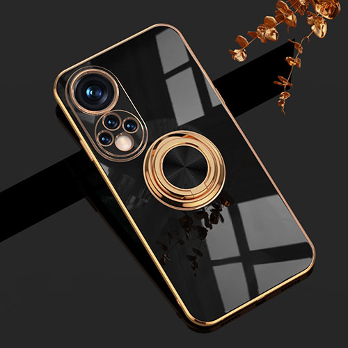 Ultra-thin Silicone Gel Soft Case Cover with Magnetic Finger Ring Stand AN1 for Huawei Nova 9 Black