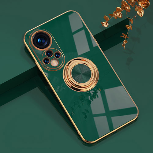 Ultra-thin Silicone Gel Soft Case Cover with Magnetic Finger Ring Stand AN1 for Huawei Nova 9 Green