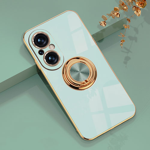 Ultra-thin Silicone Gel Soft Case Cover with Magnetic Finger Ring Stand AN1 for Huawei Nova 9 SE Matcha Green