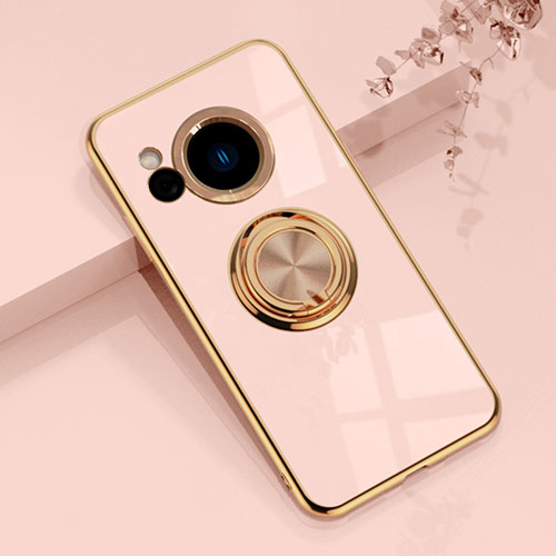 Ultra-thin Silicone Gel Soft Case Cover with Magnetic Finger Ring Stand AN1 for Sharp Aquos R8s Rose Gold