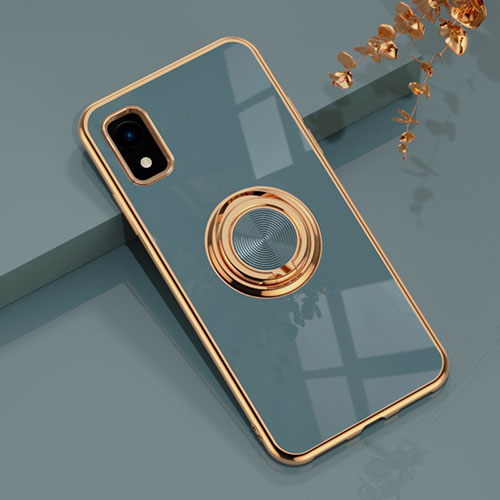 Ultra-thin Silicone Gel Soft Case Cover with Magnetic Finger Ring Stand AN1 for Sharp Aquos wish3 Lavender Gray