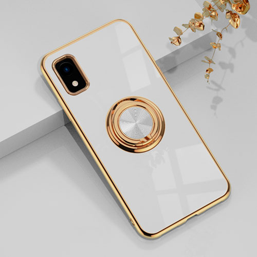 Ultra-thin Silicone Gel Soft Case Cover with Magnetic Finger Ring Stand AN1 for Sharp Aquos wish3 White