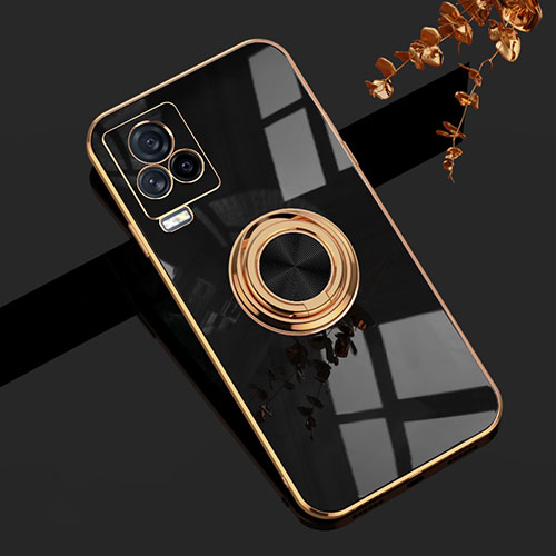 Ultra-thin Silicone Gel Soft Case Cover with Magnetic Finger Ring Stand AN1 for Vivo iQOO 7 Legend 5G Black