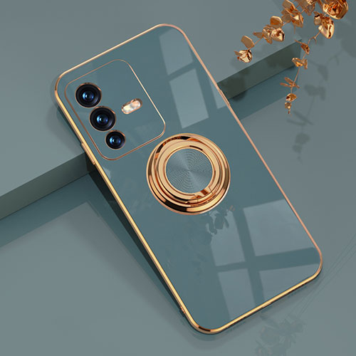 Ultra-thin Silicone Gel Soft Case Cover with Magnetic Finger Ring Stand AN1 for Vivo V23 5G Lavender Gray