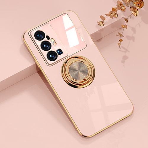 Ultra-thin Silicone Gel Soft Case Cover with Magnetic Finger Ring Stand AN1 for Vivo X70 Pro+ Plus 5G Pink