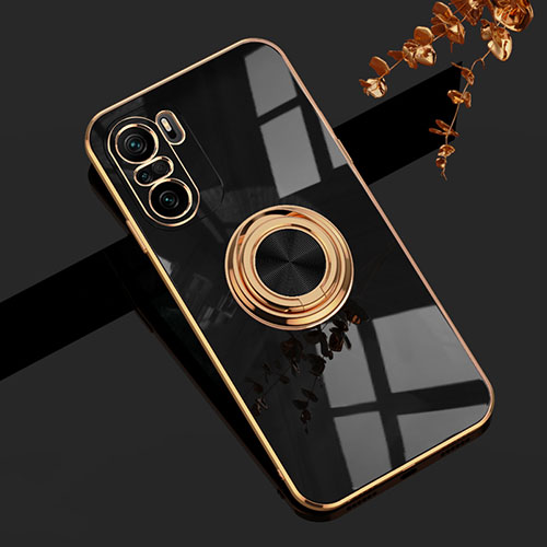 Ultra-thin Silicone Gel Soft Case Cover with Magnetic Finger Ring Stand AN1 for Xiaomi Mi 11i 5G Black