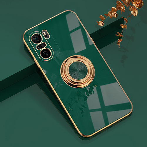 Ultra-thin Silicone Gel Soft Case Cover with Magnetic Finger Ring Stand AN1 for Xiaomi Mi 11i 5G Green