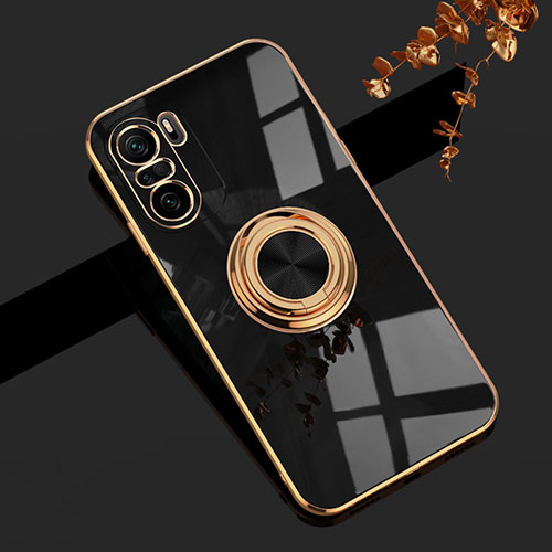Ultra-thin Silicone Gel Soft Case Cover with Magnetic Finger Ring Stand AN1 for Xiaomi Mi 11X 5G Black