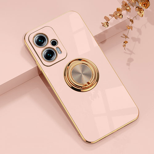 Ultra-thin Silicone Gel Soft Case Cover with Magnetic Finger Ring Stand AN1 for Xiaomi Poco X4 GT 5G Pink