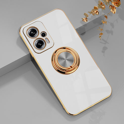 Ultra-thin Silicone Gel Soft Case Cover with Magnetic Finger Ring Stand AN1 for Xiaomi Poco X4 GT 5G White