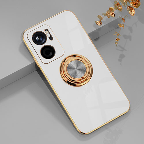 Ultra-thin Silicone Gel Soft Case Cover with Magnetic Finger Ring Stand AN1 for Xiaomi Redmi 10 5G White