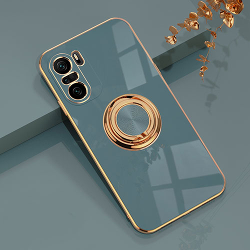 Ultra-thin Silicone Gel Soft Case Cover with Magnetic Finger Ring Stand AN1 for Xiaomi Redmi K40 Pro 5G Lavender Gray