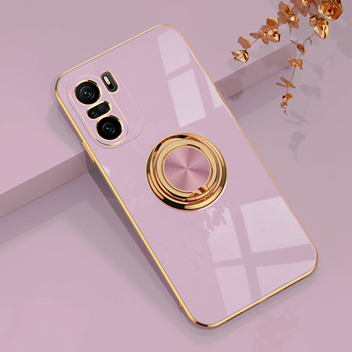 Ultra-thin Silicone Gel Soft Case Cover with Magnetic Finger Ring Stand AN1 for Xiaomi Redmi K40 Pro+ Plus 5G Clove Purple